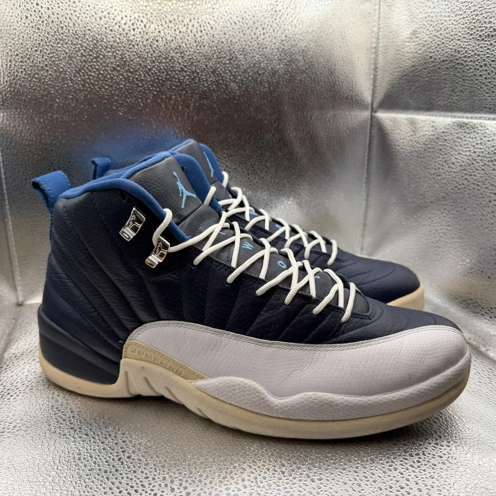 Size 11 Air‎ Jordan 12 Retro Obsidian Navy White Mens Sneaker Shoes 130690-410